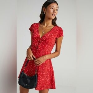 Showpo Secret Cure Dress In Red Dainty Print Size US 8